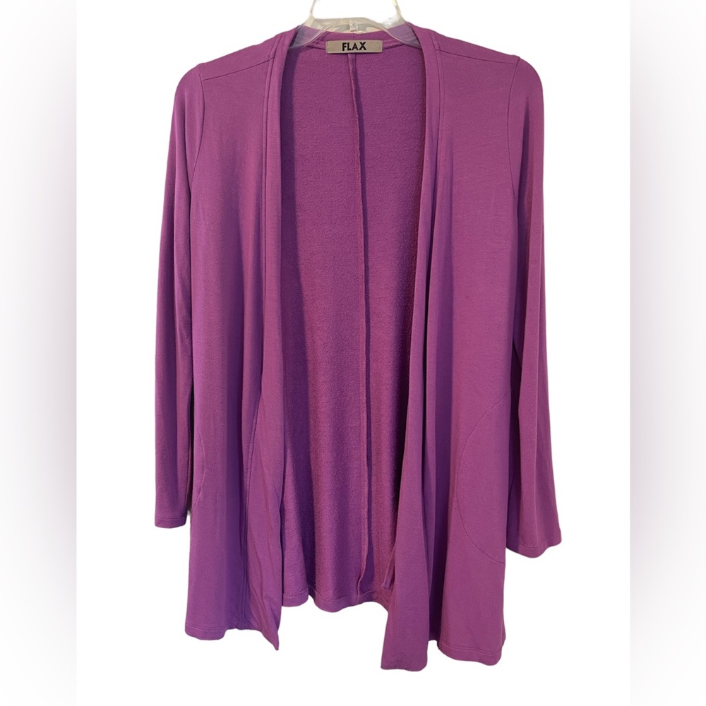 Flax Rayon Blend Open Cardigan Women’s S (6-8) Violet Purple Ties Inside USA